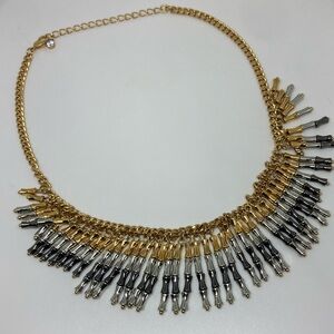 Gold Two-Tone Fringe Statement Necklace